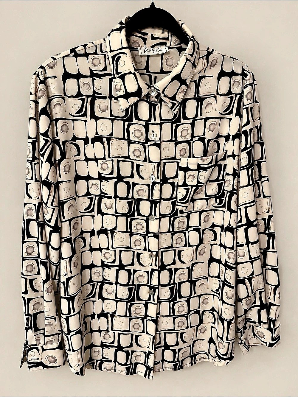 Vintage Cathy Cole 90s Geometric Blouse Abstract Art to Wear Retro L
